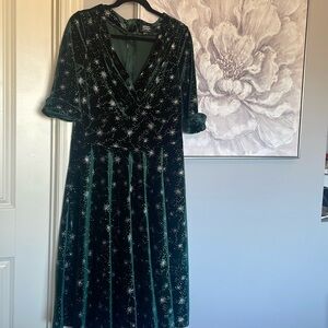 Unique Vintage Dolores Swing Dress Velvet with Glitter Snowflakes Sz XL